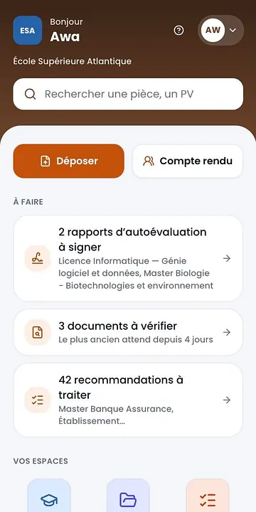 Accueil d’Ekolbi CIAQ pour un établissement : rapports d’autoévaluation à signer, documents à vérifier, recommandations à traiter