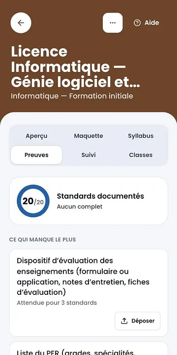 Preuves d’une licence dans Ekolbi CIAQ : 20 standards documentés sur 20 et les pièces qui manquent le plus